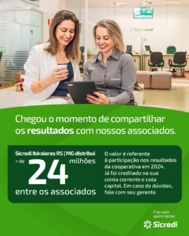 Sicredi Ibiraiaras RS/MG distribui mais de R$ 24 milhões em resultados para seus associados referente ao ano de 2024